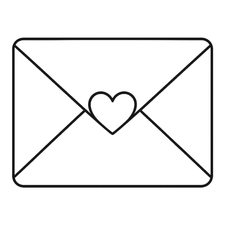 Envelope clipart black and white outline of a sealed envelope with a small heart