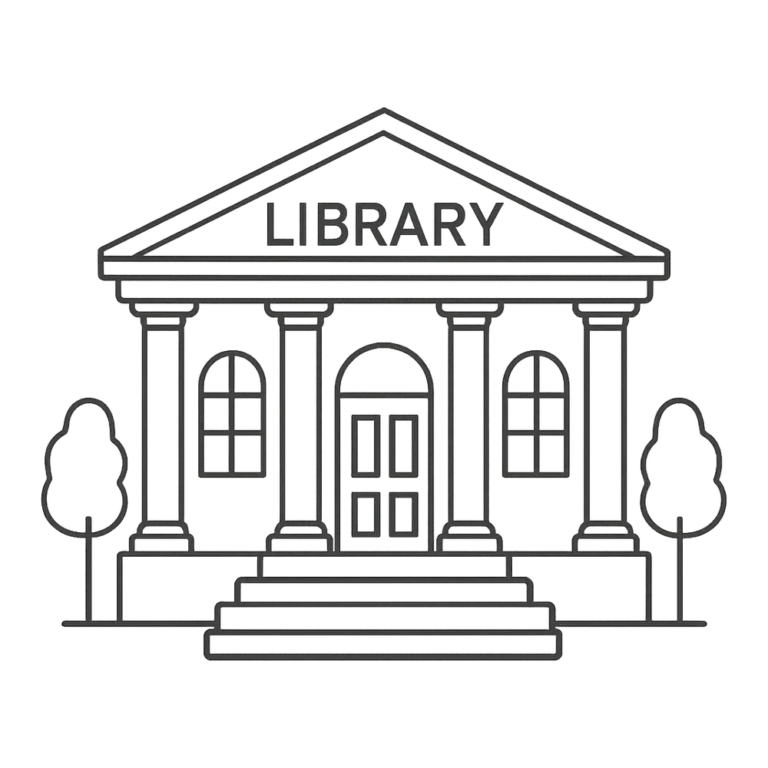 Library clipart black and white outline of a library building with columns and steps