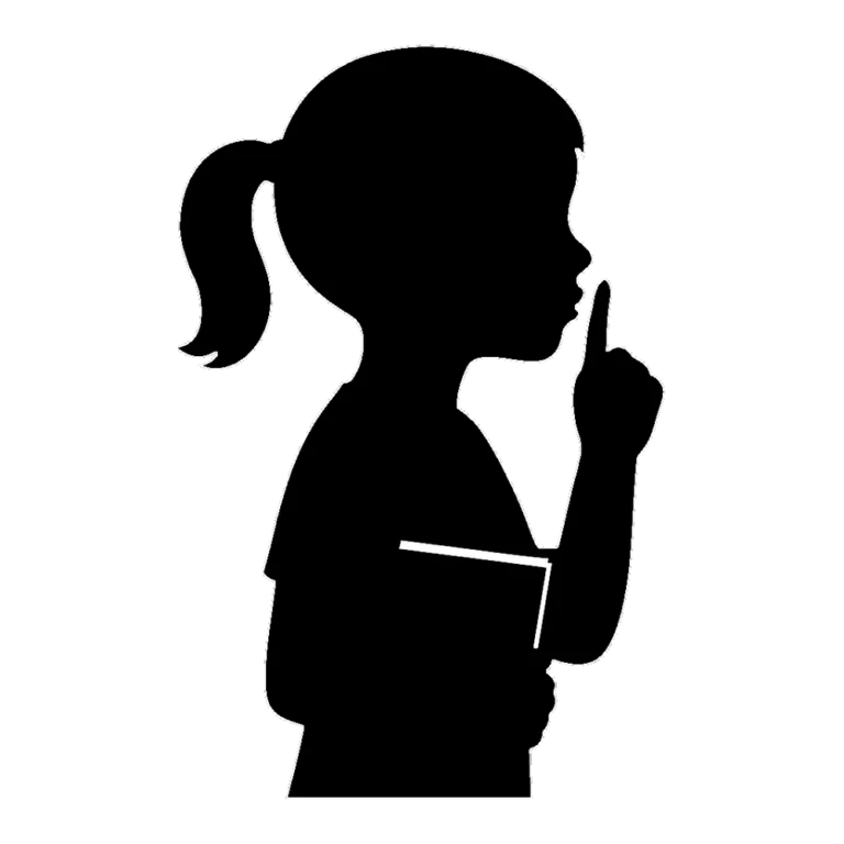 Quiet in the library clipart silhouette of a child holding a finger to the lips