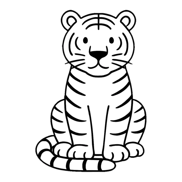 Tiger clipart black and white outline of a sitting tiger with clear stripe shapes
