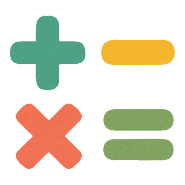 Math symbols clipart of a plus, minus, times and equals sign in muted colors