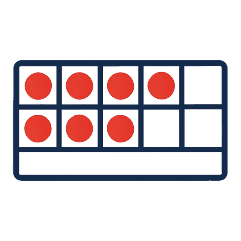 Counting clipart of a ten frame with seven red counters and three empty boxes