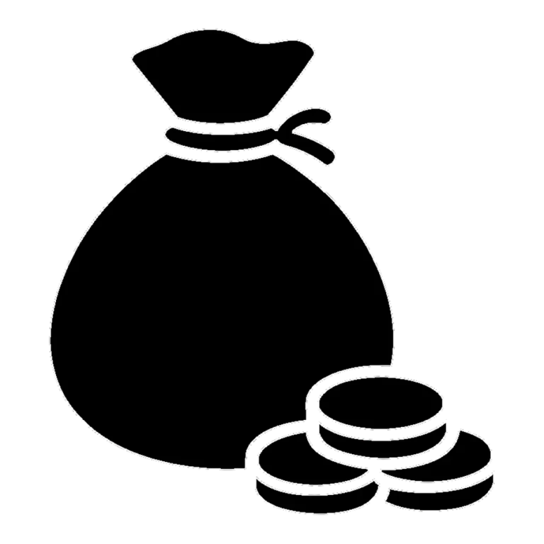 Money bag silhouette clipart of a tied sack in solid black