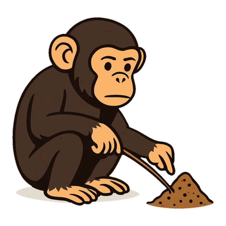 Chimpanzee clipart of a chimp using a thin twig to fish for termites