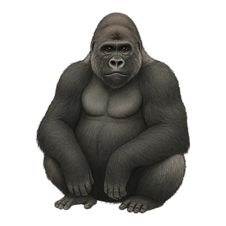 Gorilla clipart of a realistic silverback gorilla sitting calmly with its arms resting