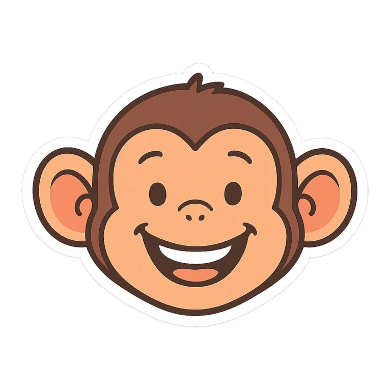 Monkey face clipart sticker of a grinning monkey head with large round ears