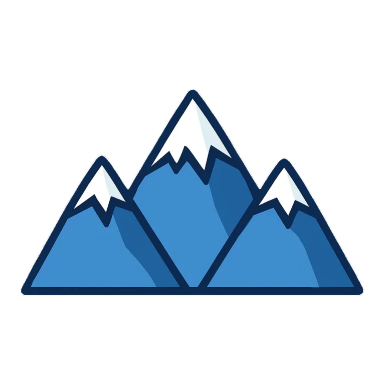 Mountain range clipart of three blue peaks with white snowcaps in flat color