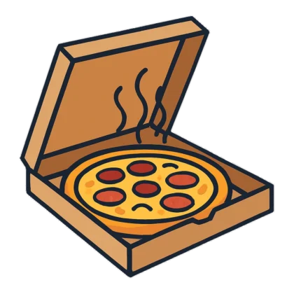 Pizza box clipart of an open delivery box with a hot cheese pizza inside