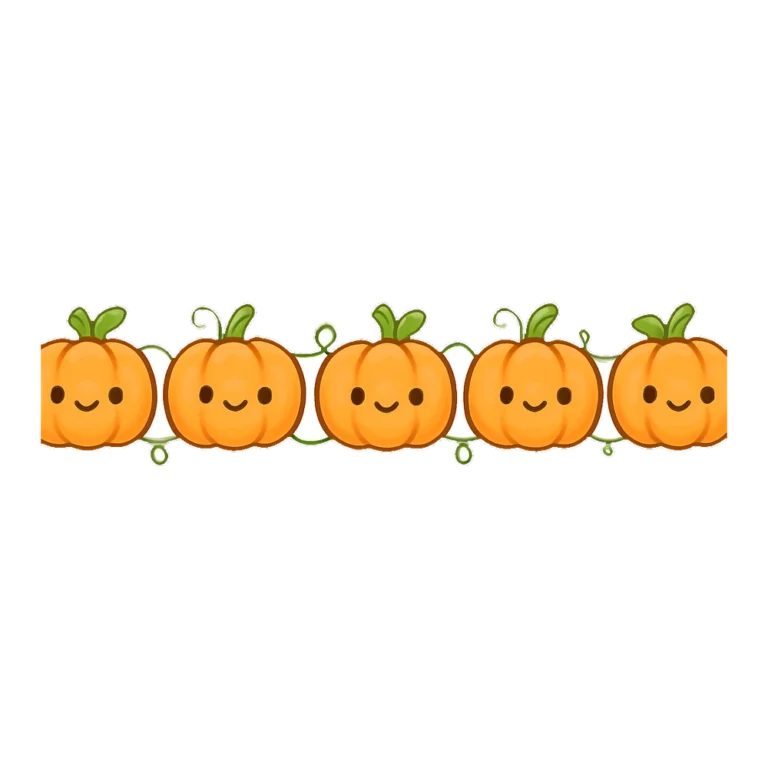 Pumpkin border clipart strip of small cute pumpkins and leaves in a long row