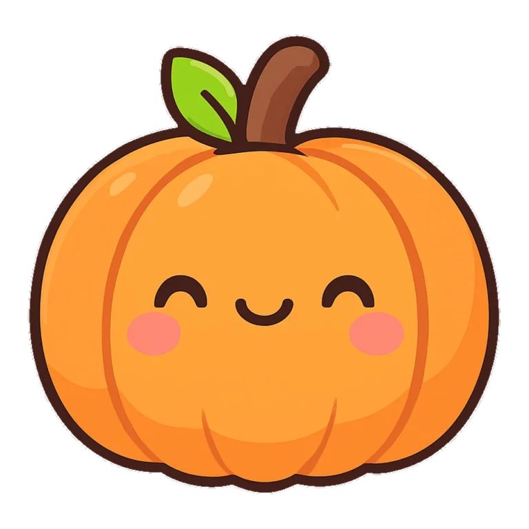 Cute pumpkin clipart of a round orange pumpkin with a sweet smile and pink cheeks