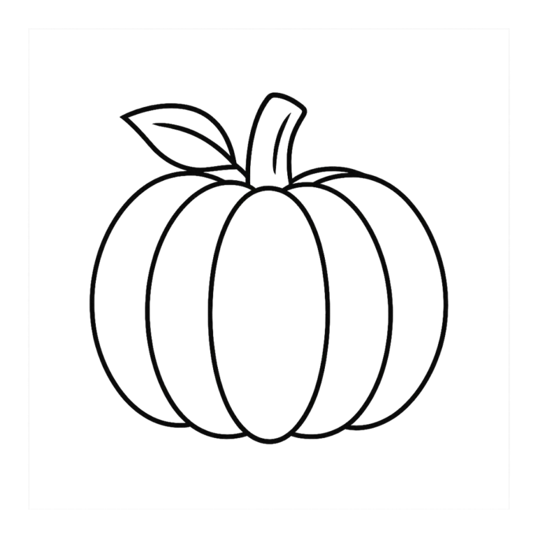 Pumpkin outline clipart of a simple ribbed pumpkin with a stem and one leaf