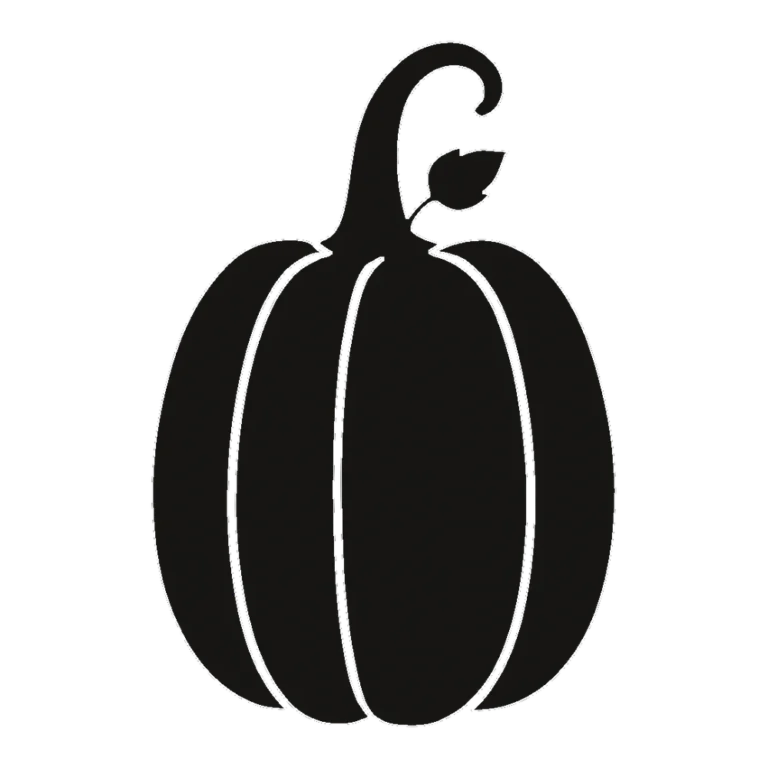 Black and white pumpkin clipart silhouette of a tall pumpkin with a curved stem