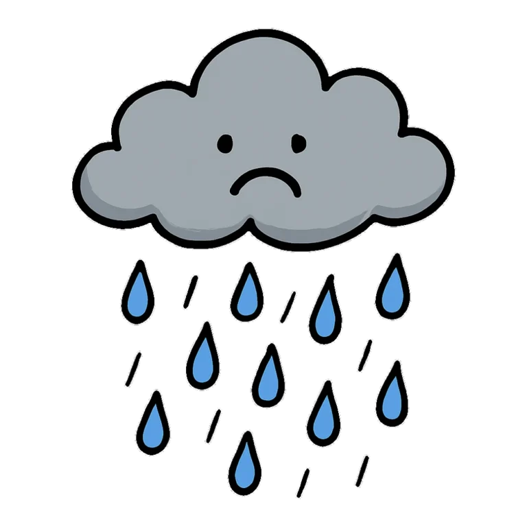 Rain cloud clipart doodle of a gray cloud dropping blue raindrops