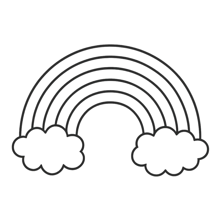 Rainbow clipart black and white outline of a rainbow arching between two clouds