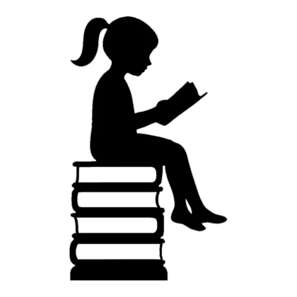 Reading clip art silhouette of a girl sitting on a stack of books and reading