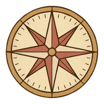 Retro compass rose clip art in faded tan and red like an old sea map