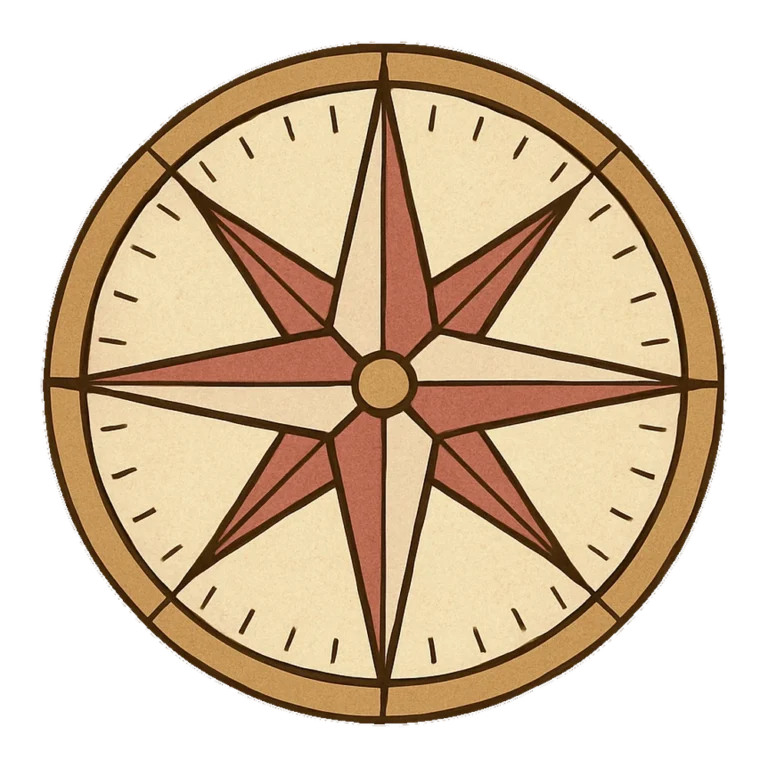Retro compass rose clip art in faded tan and red like an old sea map