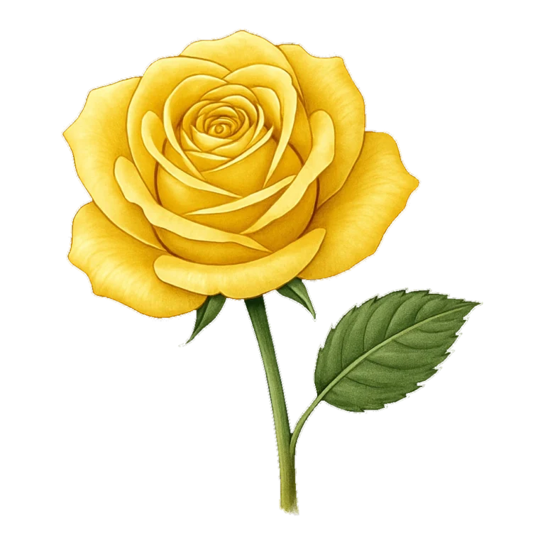 Yellow rose clipart of an open golden rose drawn with realistic shading