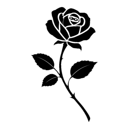 Rose clipart silhouette of a single curved stem with a bloom and leaves