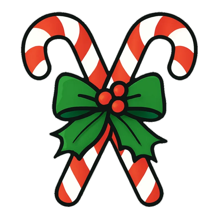 Candy cane clipart of two striped candy canes crossed with a green bow
