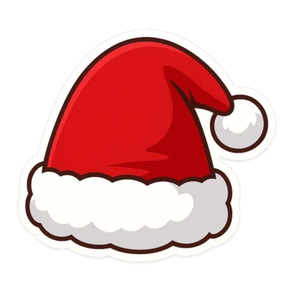 Santa hat clipart, a transparent PNG of a red velvet hat with a white pom pom
