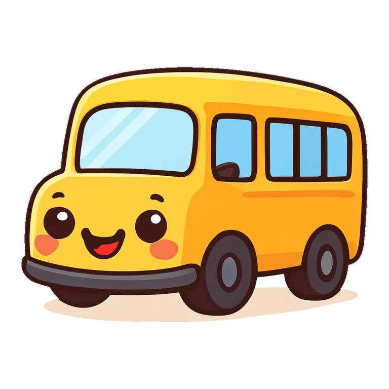 Cute school bus clipart of a chubby yellow bus with big eyes and a smile