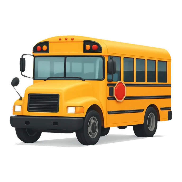 Realistic school bus clipart of a modern yellow bus at a three quarter angle
