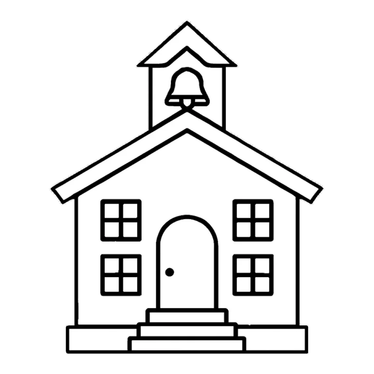 School clipart black and white outline of a simple schoolhouse with a bell