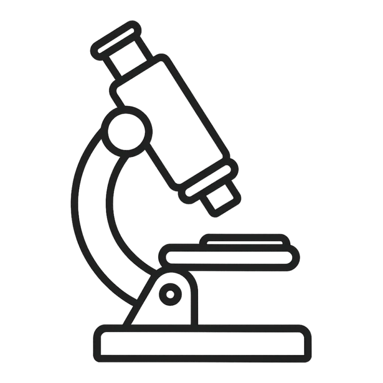 Microscope clipart black and white outline with a simple eyepiece, stage and base