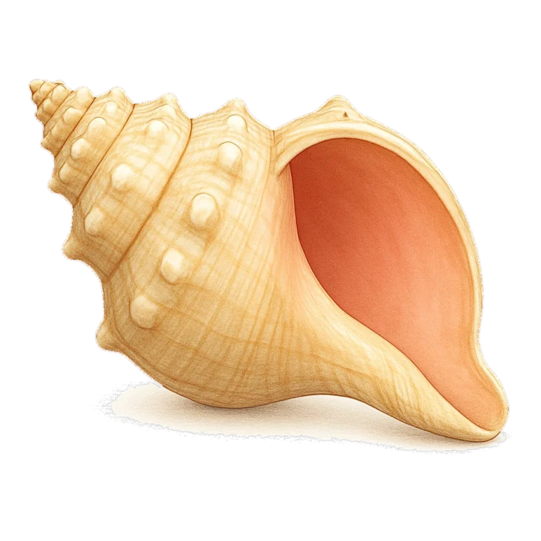 Conch shell clipart of a realistic spiral conch with a glossy pink opening