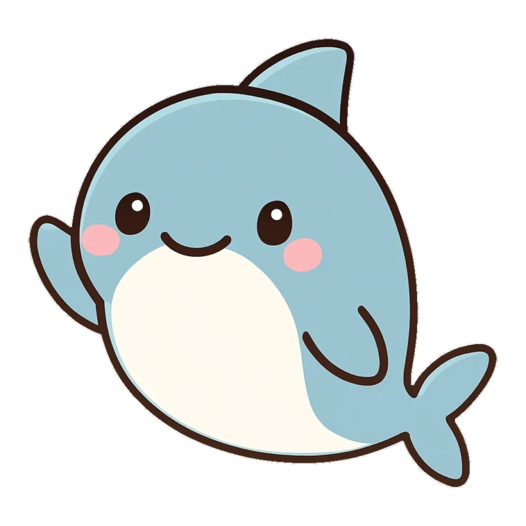 Cute shark clipart of a chubby blue shark smiling and waving one fin