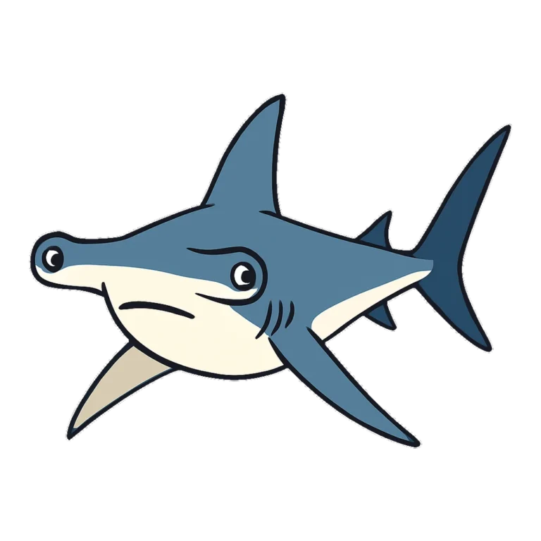 Hammerhead shark clipart in flat color, swimming with its wide hammer head forward