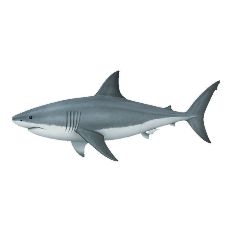 Realistic great white shark clipart in side view with gray back and white belly