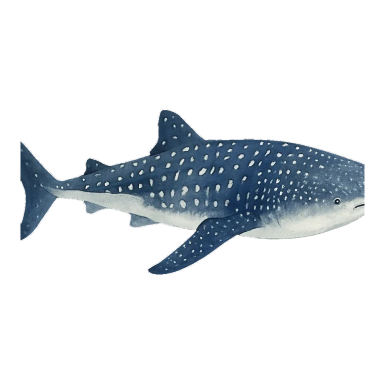 Watercolor whale shark clipart with a dark blue spotted back and soft washes