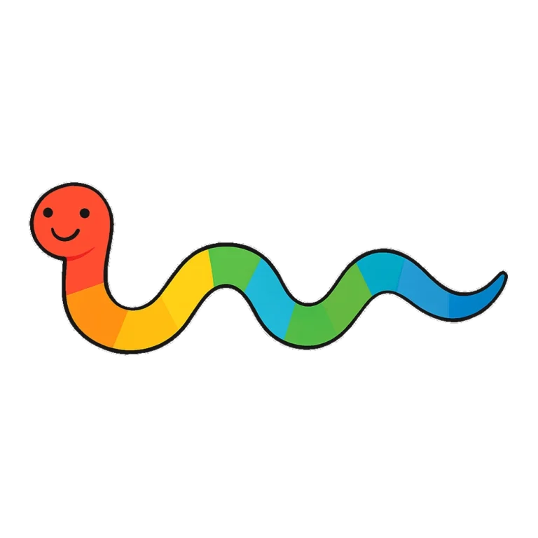 Long snake clipart doodle of a stretched-out snake with rainbow stripes