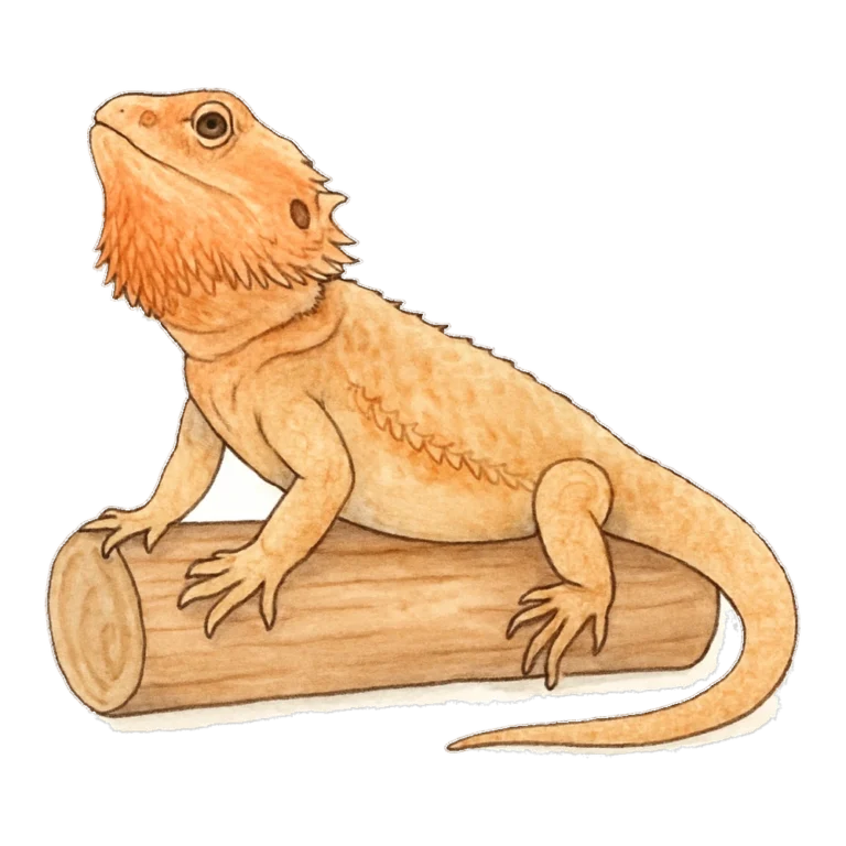 Clipart reptiles watercolor of a tan bearded dragon lizard sitting on a log