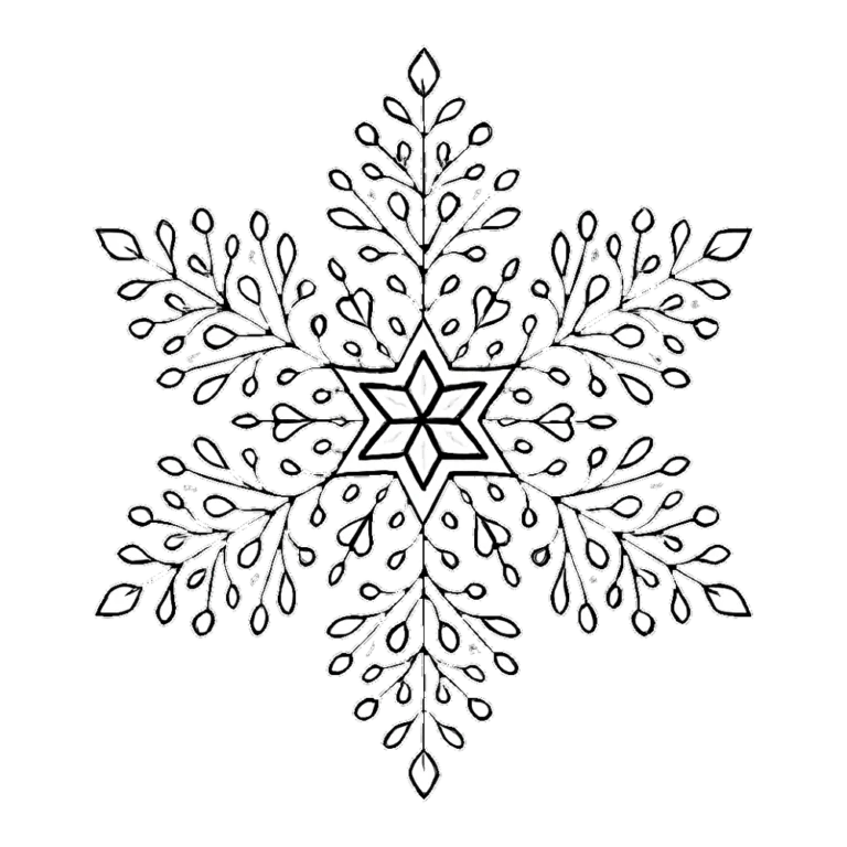 Snowflakes clipart black and white of a lacy detailed flake with many small branches