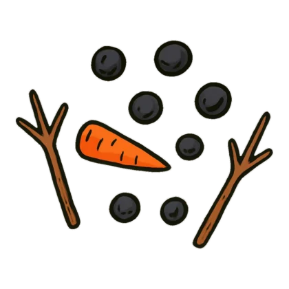 Snowman nose clipart set with a carrot nose, coal pieces and stick hands