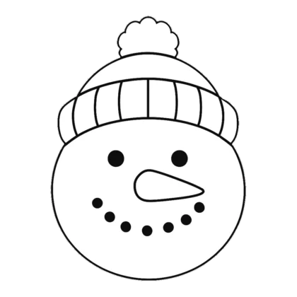 Snowman face clipart in black outline with a carrot nose and knit hat