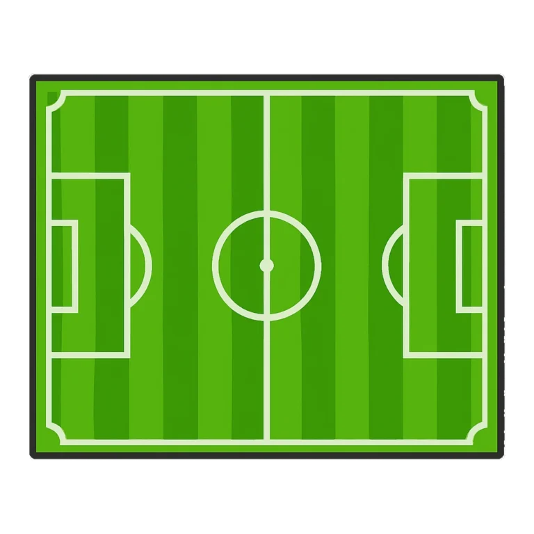 Soccer field clipart from above with mowed green stripes, white lines and goals at each end