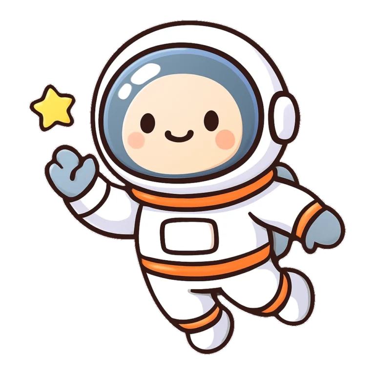 Astronaut clipart of a cute cartoon astronaut floating and waving in a white suit