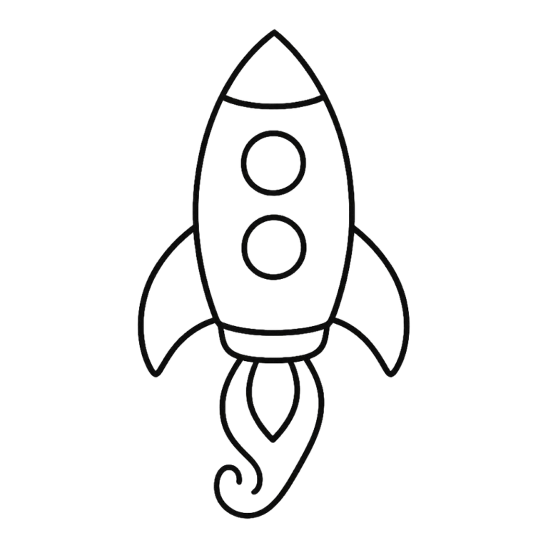 Rocket clipart black and white outline of a simple rocket with fins and a flame