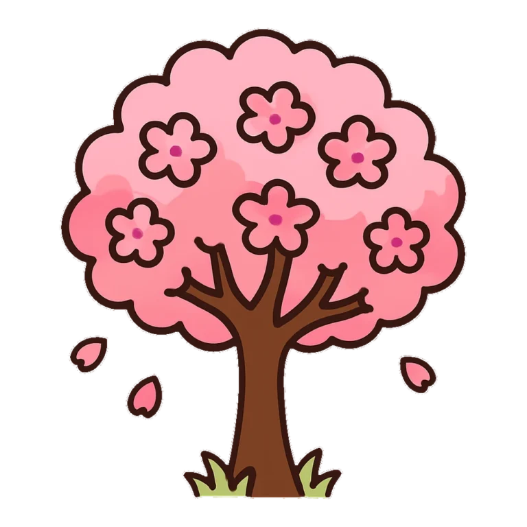 Cherry blossom tree clip art of a round pink tree with a brown trunk