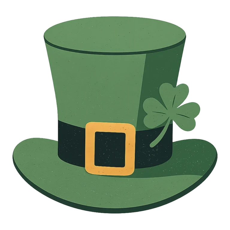 Leprechaun hat clipart in retro style with a gold buckle and a small clover