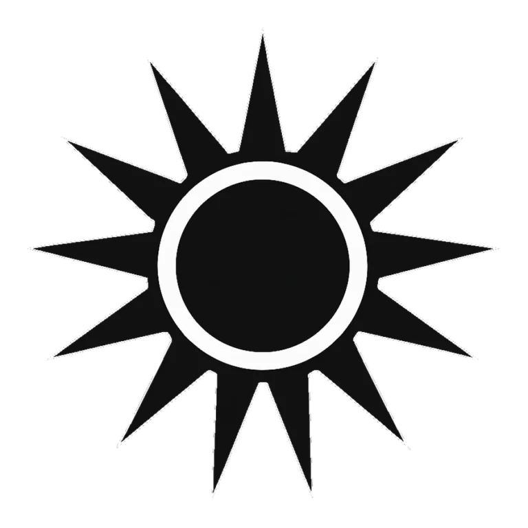 Sun silhouette clipart of a round sun with sharp spiky rays in solid black