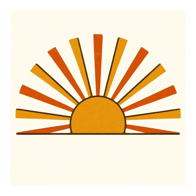 Rising sun clipart of a retro half sun with long striped rays