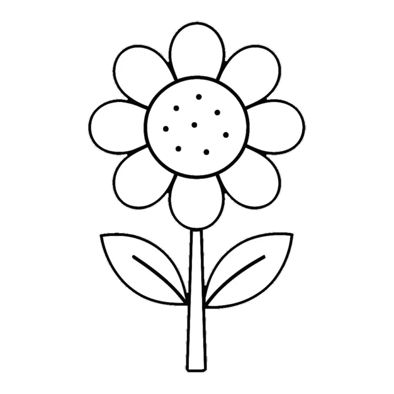 Sunflower clipart black and white easy outline with big petals and a round center