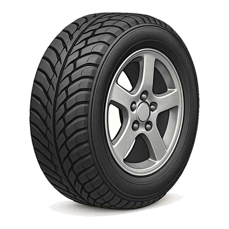 Tire clipart of a realistic black tire with deep tread and a silver rim