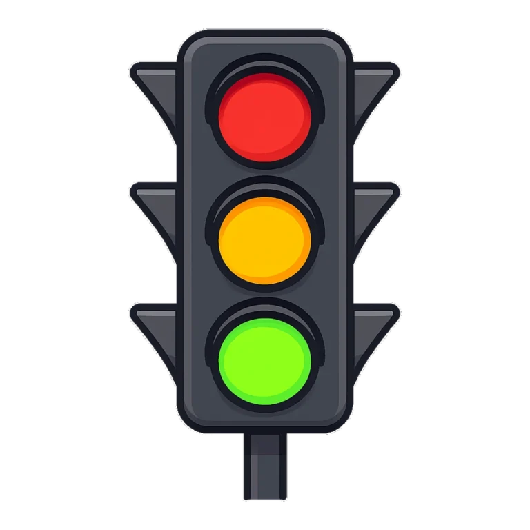 Traffic light clipart with red, yellow and green lights in a dark gray box