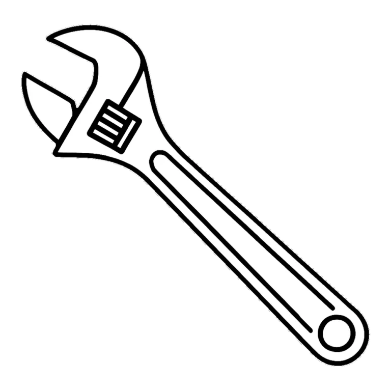 Wrench clipart black and white outline of an adjustable wrench lying diagonally